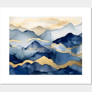 Gold and Blue Mountains Abstract Posters and Art